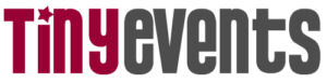 TinyEvents logo, maroon and grey