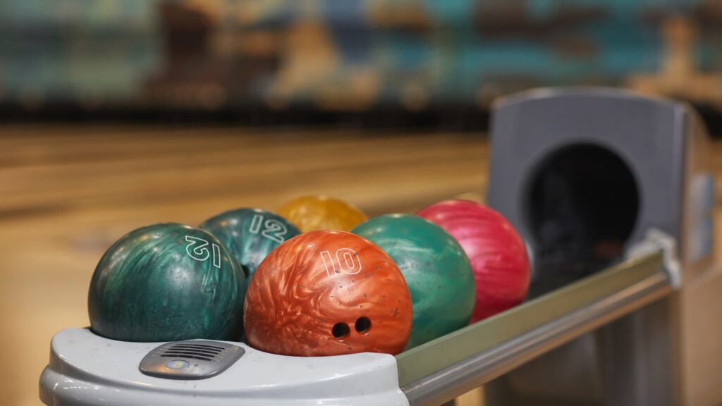 Rack of colorful bowling balls