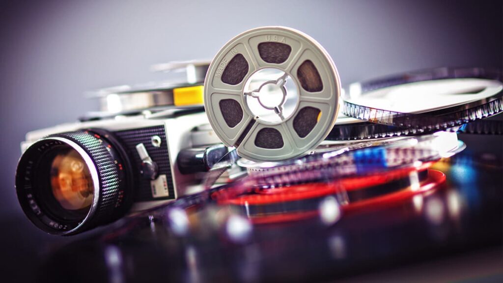 Museum of the Moving Image - close up of old film camera and reels of film